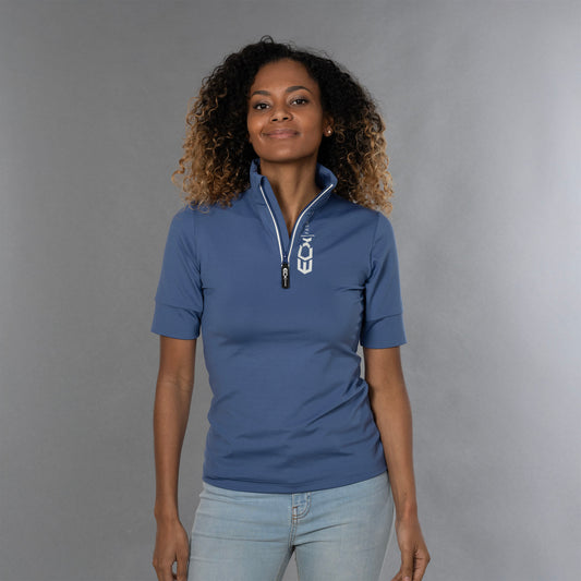 Women Shirt short sleeve Logo Zipp blauw