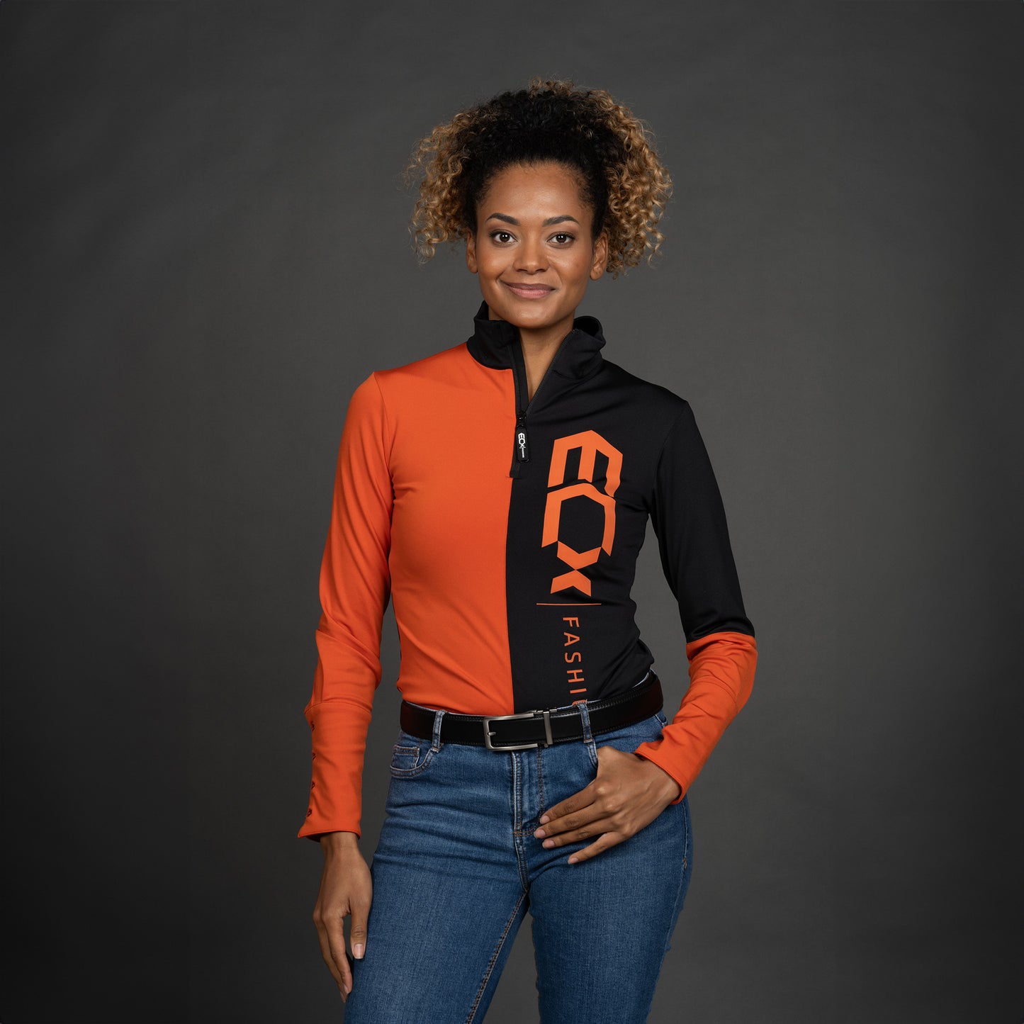 Women Shirt Colourblock zwart/oranje