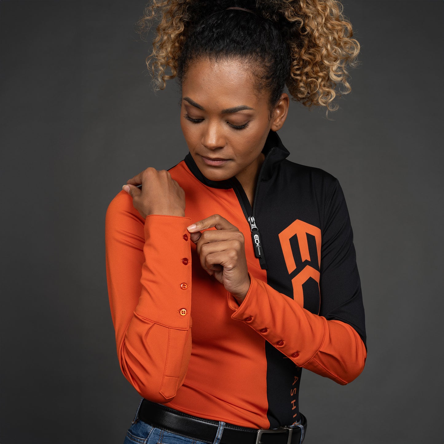 Women Shirt Colourblock zwart/oranje