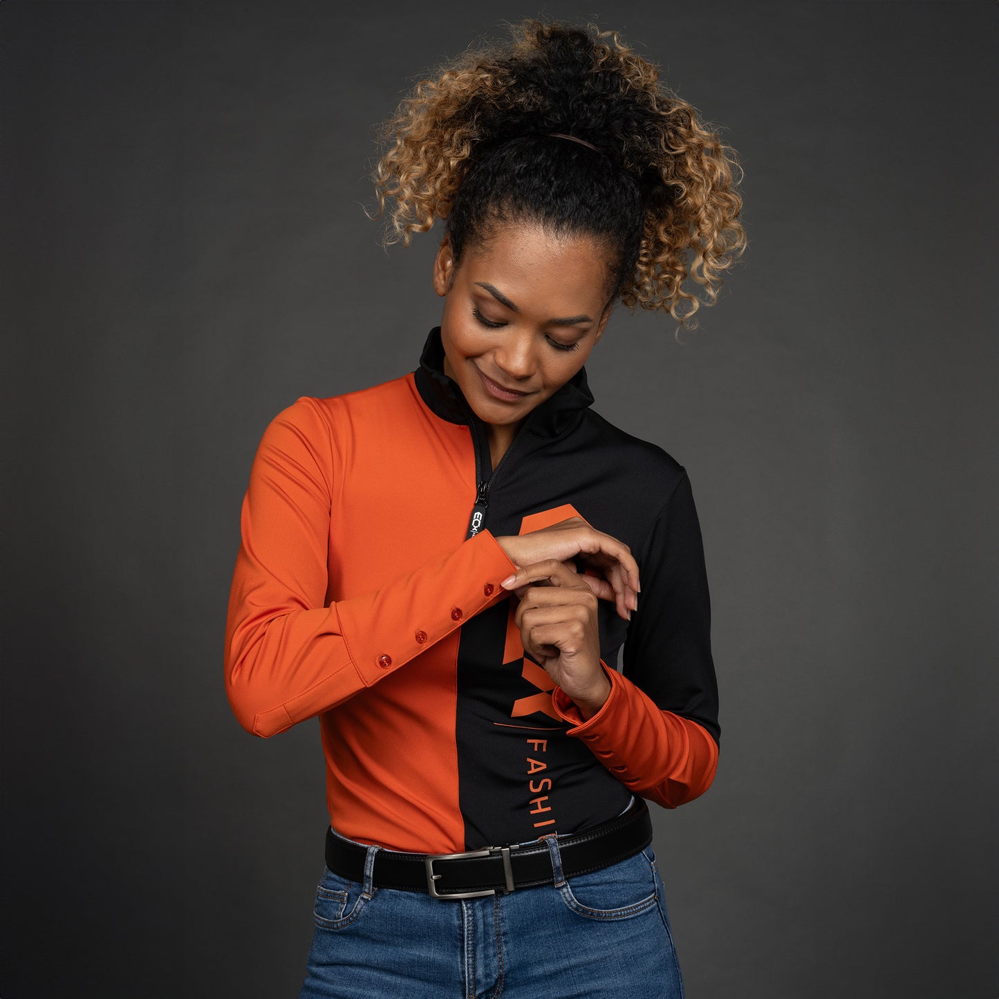 Women Shirt Colourblock zwart/oranje