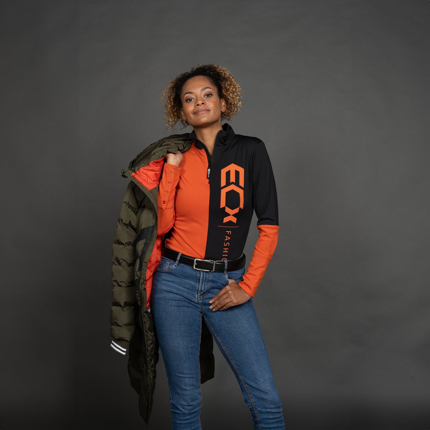 Women Shirt Colourblock zwart/oranje