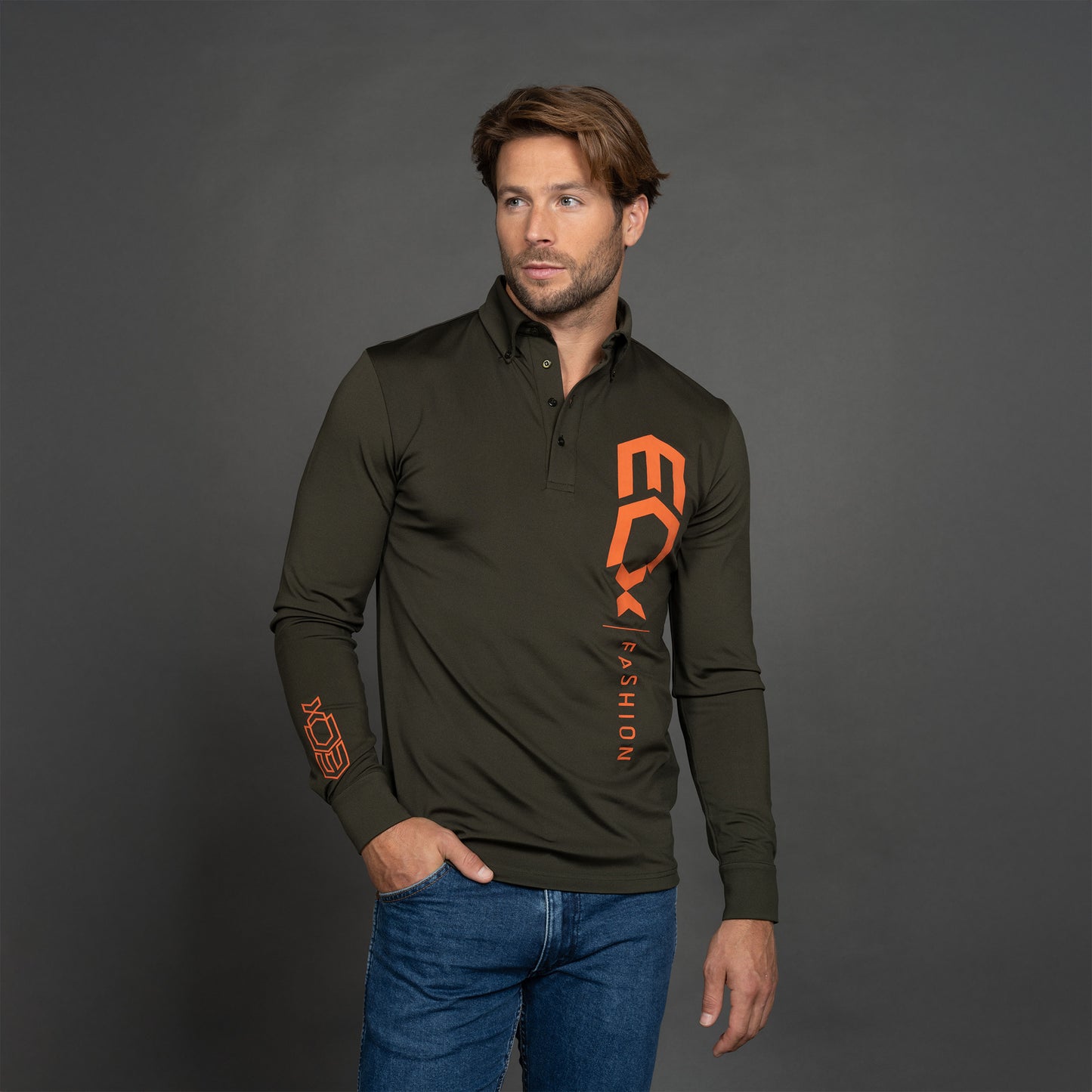 Men Polo Shirt Long sleeve groen
