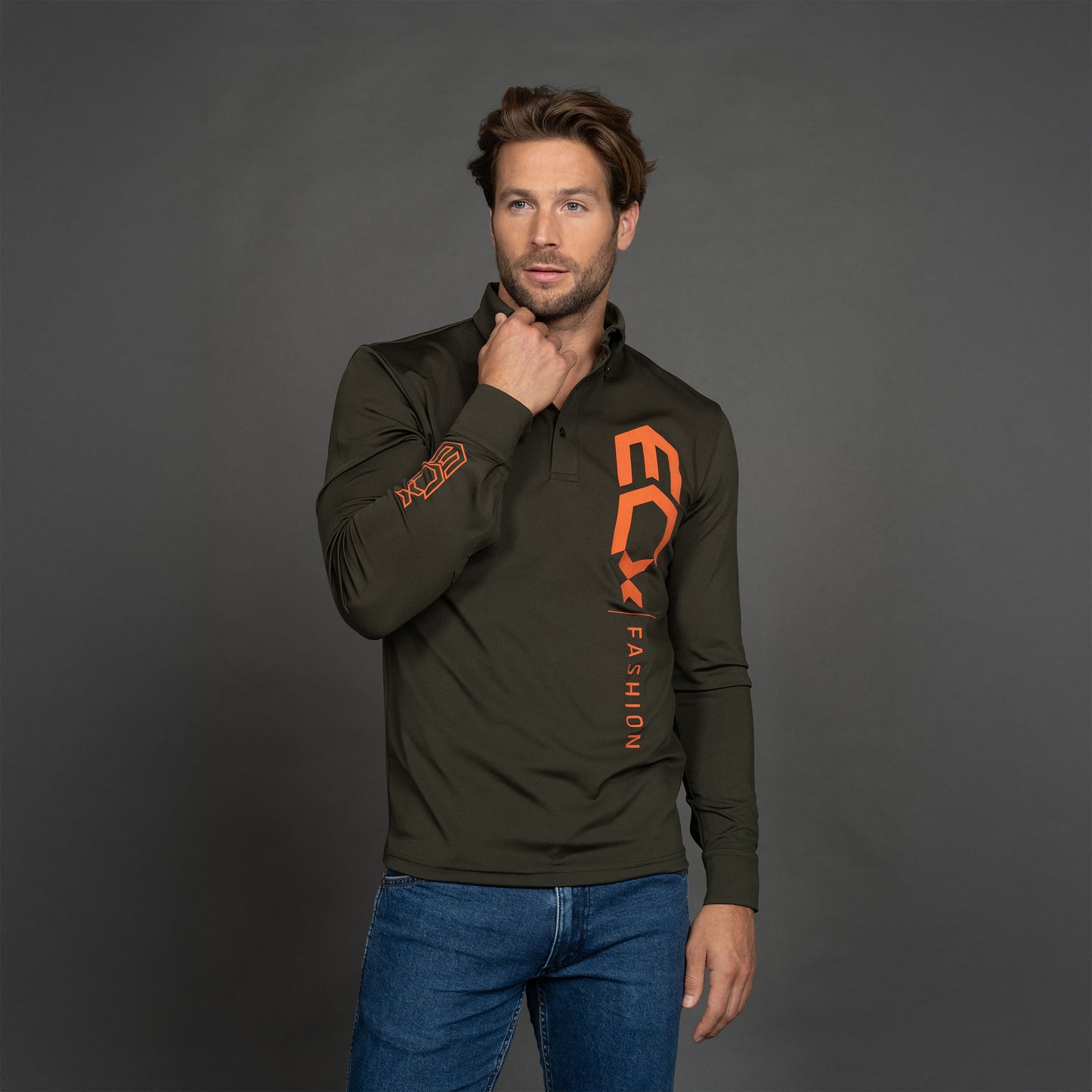 Men Polo Shirt Long sleeve groen