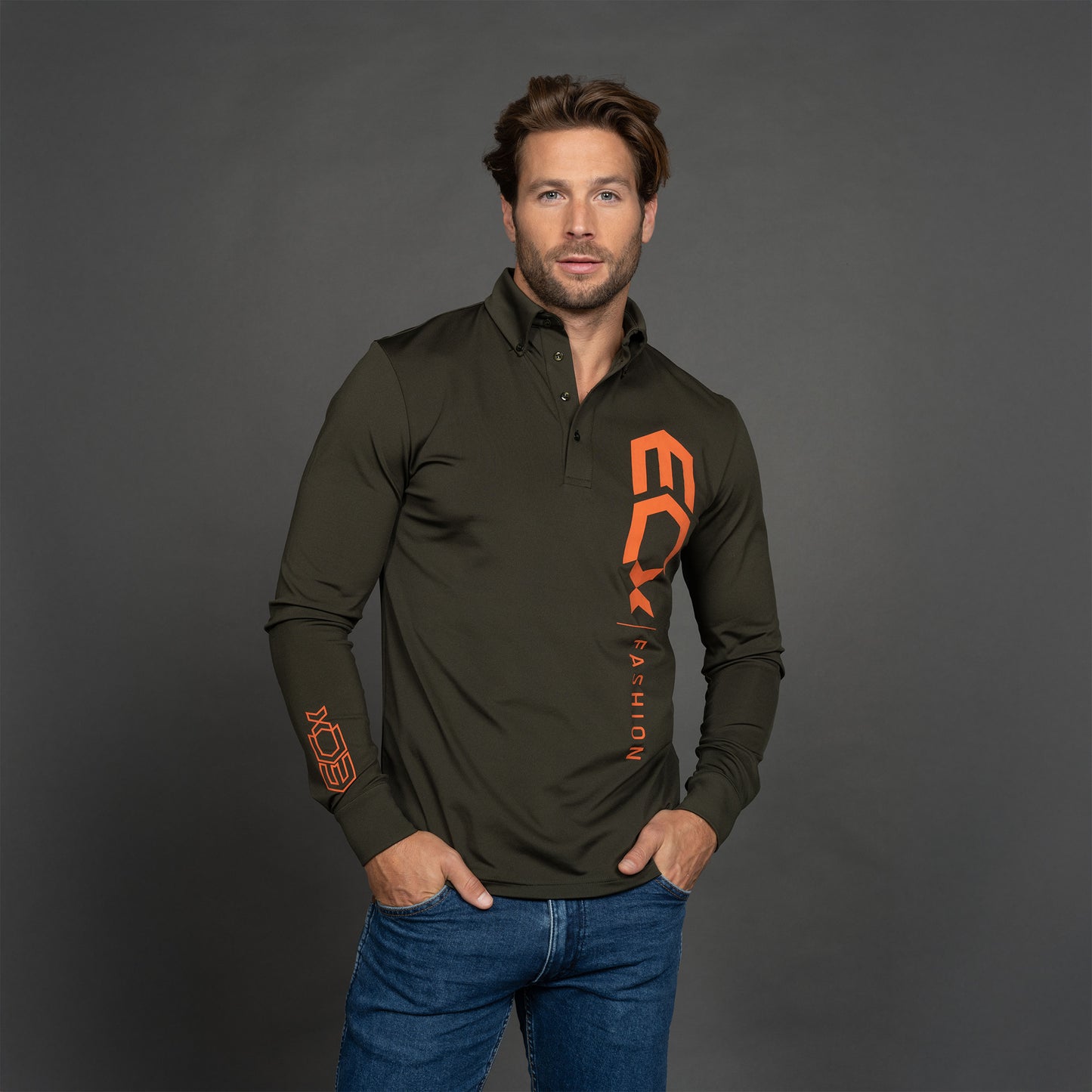 Men Polo Shirt Long sleeve groen