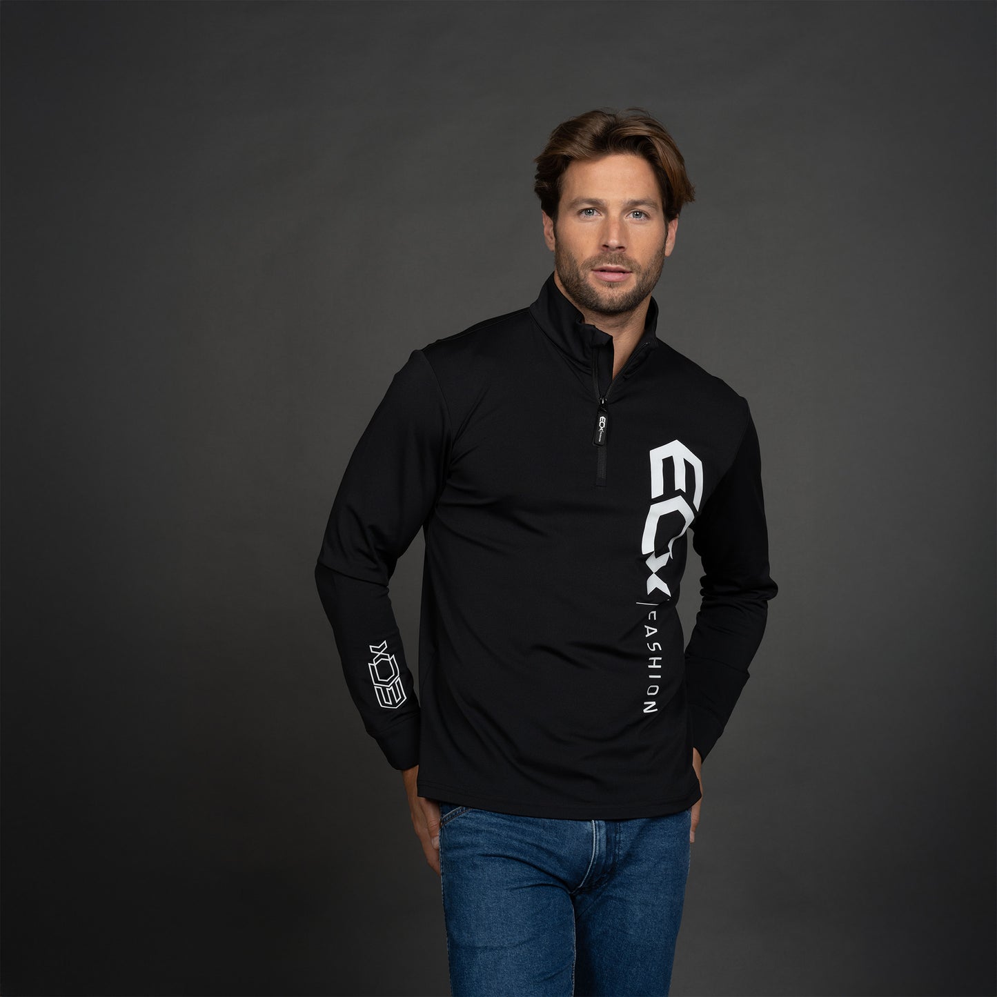 Men Shirt Long Sleeve zipper zwart