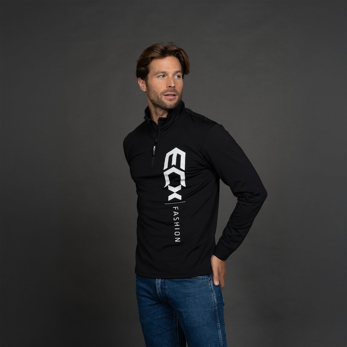 Men Shirt Long Sleeve zipper zwart