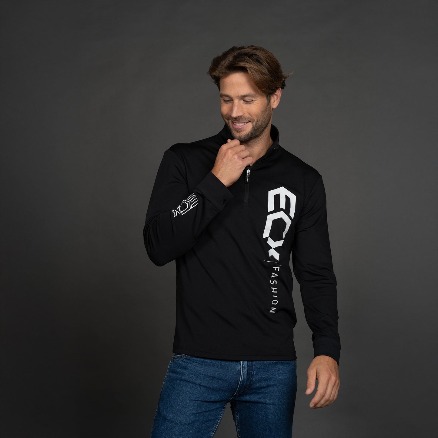 Men Shirt Long Sleeve zipper zwart
